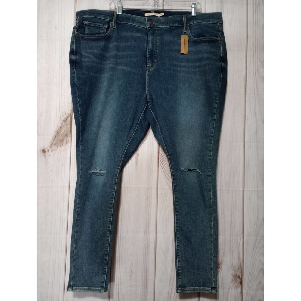 Levis 720 High‎ Rise Super Skinny Jeans Blue Distressed Plus Size 26W 57750-0077